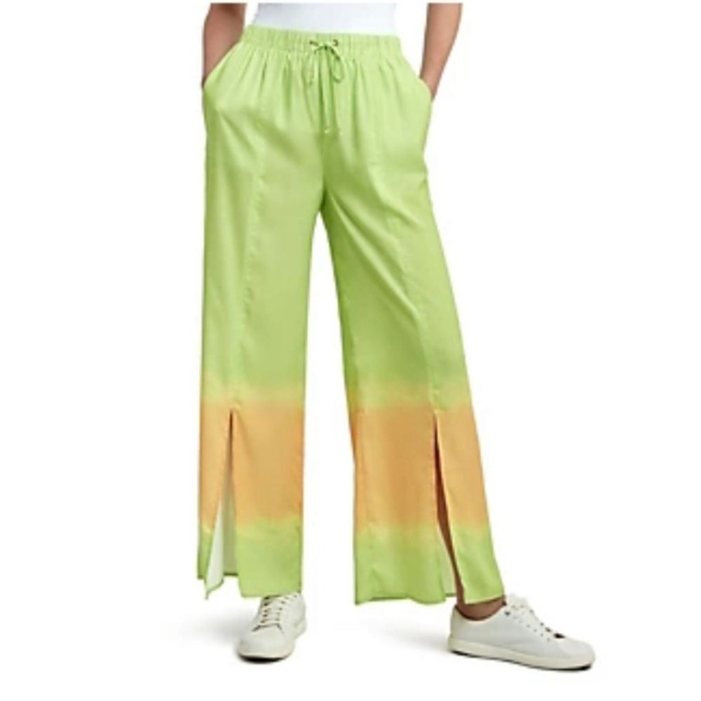 H by Halston Drawstring Front Slip Dip Dye Lime Punch Silky Pants. Size Medium.